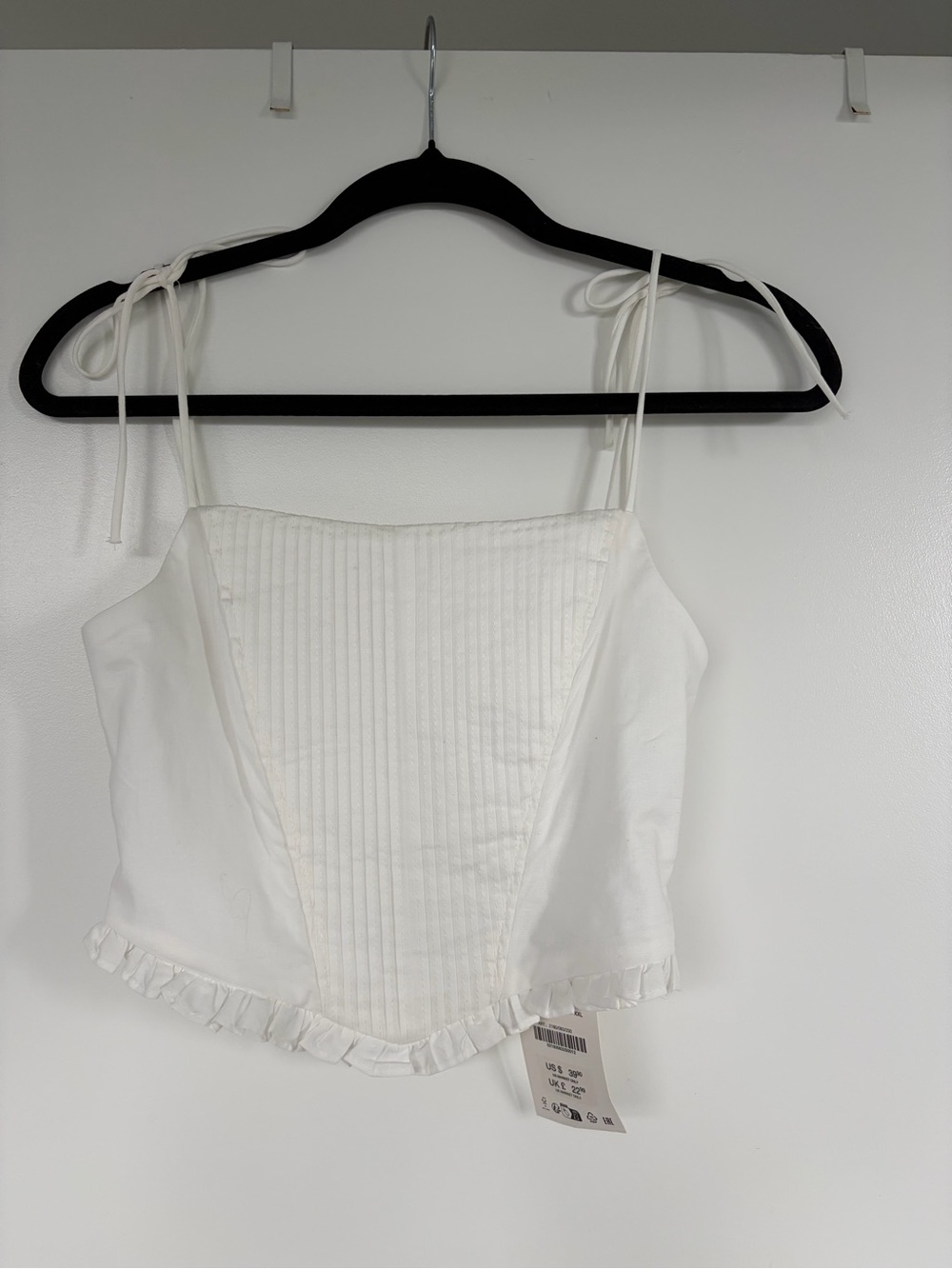 Zara White Tie-Shoulder Corset-Style Ruffle Crop Top